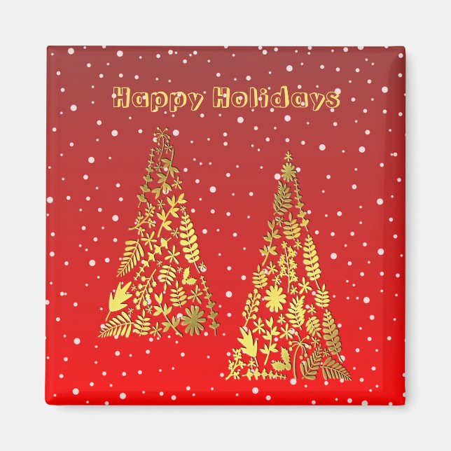Arbres de Noël dorés brillants Magnet de vacances (Devant)