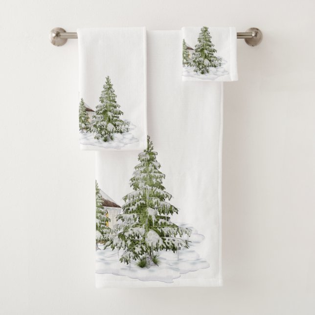 Arbres de Noël et neige blanche (En situation)
