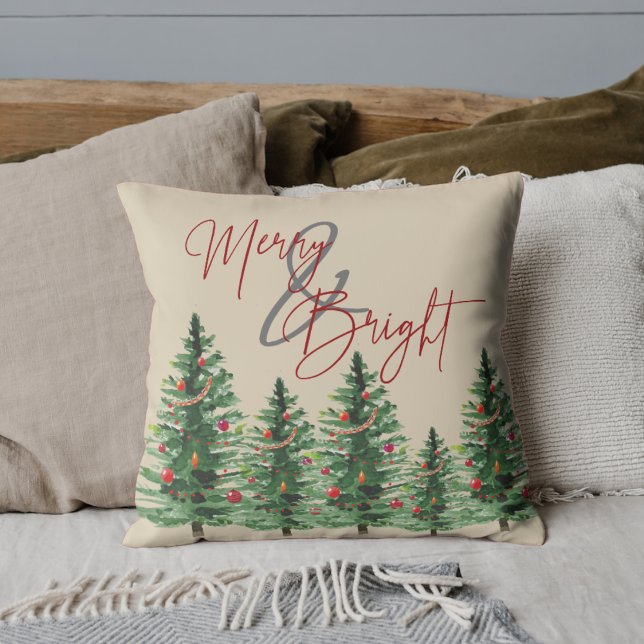 Arbres de Noël | Merry & Bright | Oreiller (Christmas Trees | Merry & Bright | Throw Pillow)