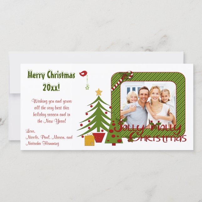 Arbres de Noël, Oiseau, Carte photo de rayures (Devant)