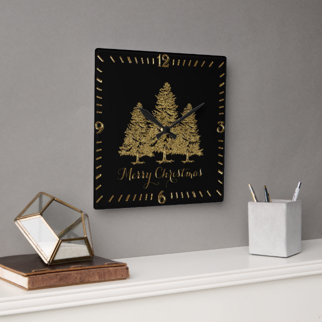 Arbres de Noël or Carré Horloge murale (Bureau)