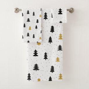 Arbres de Noël or noir motif serviette
