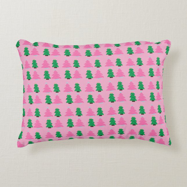 Arbres de Noël roses et verts Coussin d'ascension (Devant)