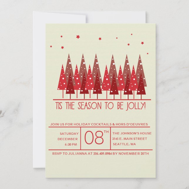 Arbres de Noël rouges Invitation de fête de Noël (Devant)