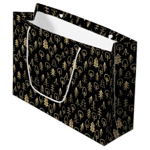 Arbres d'hiver Black Gold Patterned Grand sac cade