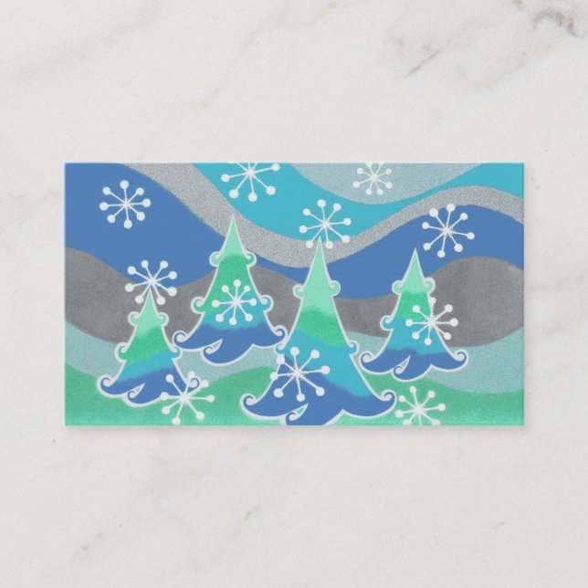 Arbres d'hiver bleu carte de visite (Devant)