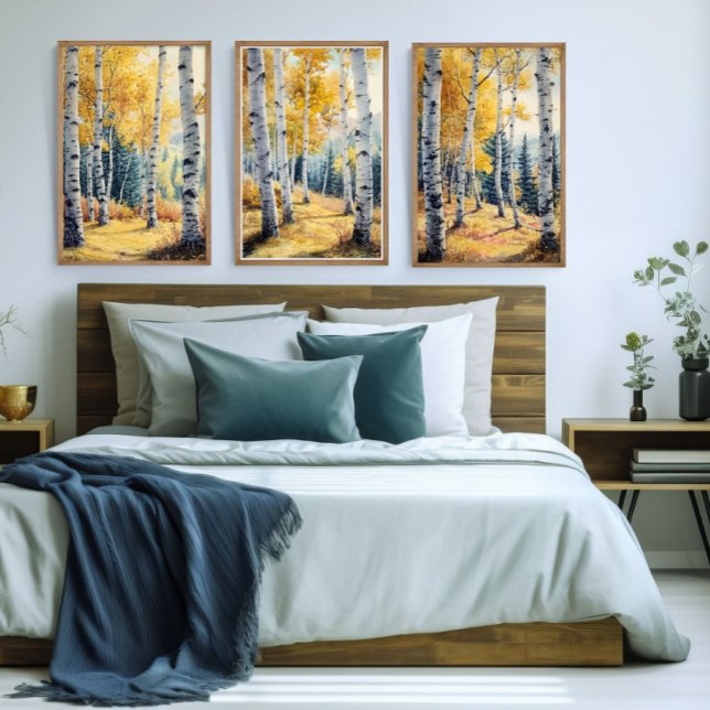 Arbres en peuplier Ensemble de 3 Princes, Triptyqu (Fall autumn Aspen Trees Set of three wall art prints. Can be framed)