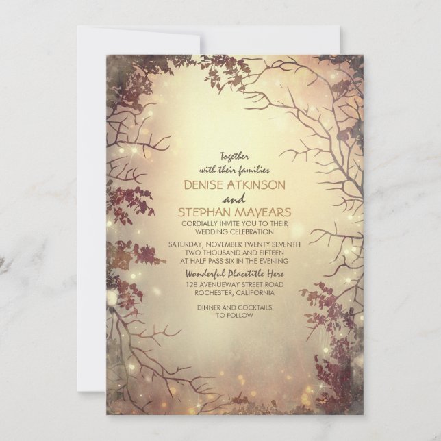 Arbres et lumières à cordes Faire-part de mariage  (Devant)