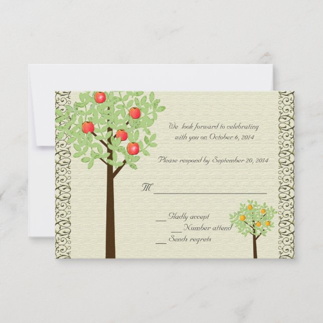 arbres fruitiers faire-part de mariage RSVP. (Devant)