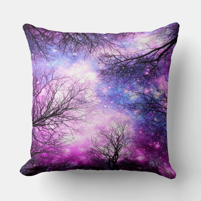 Arbres noirs Fuchsia Violet Coussin spatial (Recto)