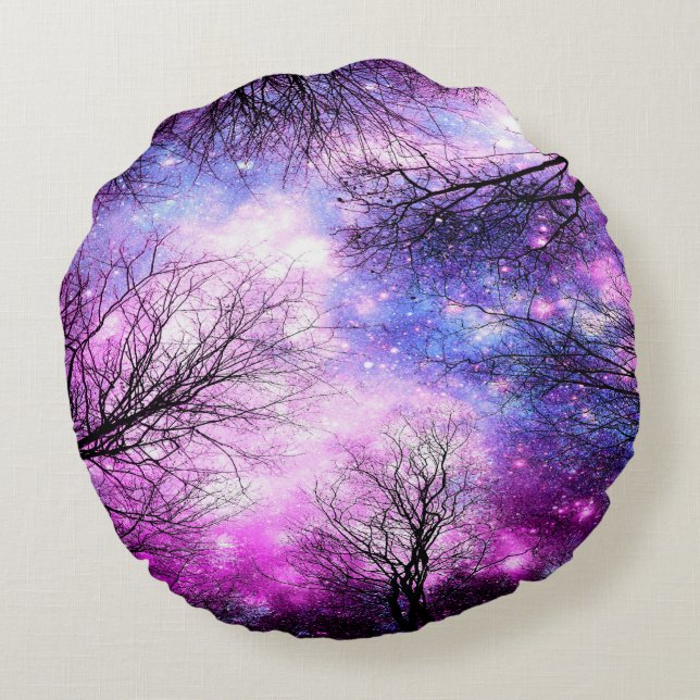 Arbres noirs Fuchsia Violet Coussin spatial (Dos)