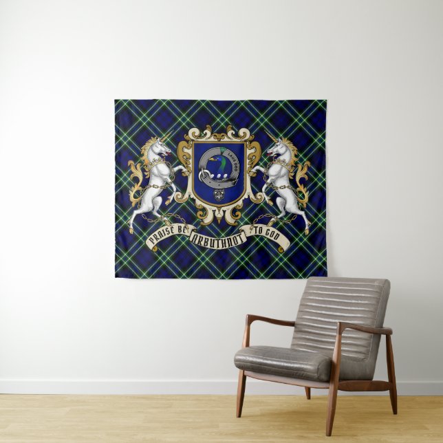 Arbuthnot Clan Badge & Tartan Tapestry (In Situ (Horizontal))