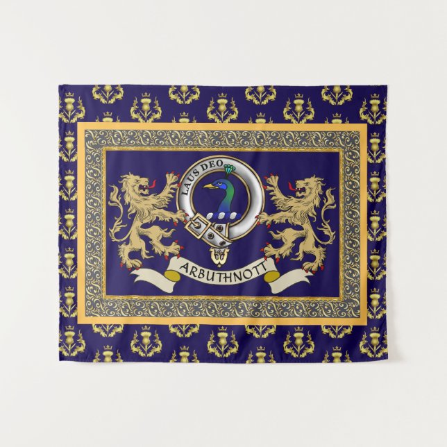 Arbuthnott Clan Badge Personalized Blue Tapestry (Front (Horizontal))