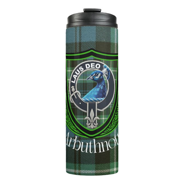 Arbuthnott Scottish Clan Tartan and Crest Thermal Tumbler (Front)