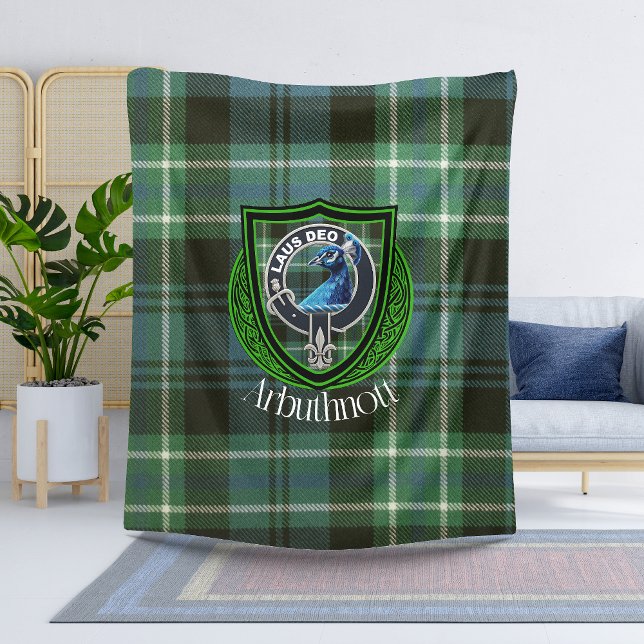Arbuthnott Scottish Clan Tartan & Crest Fleece Blanket (Creator Uploaded)