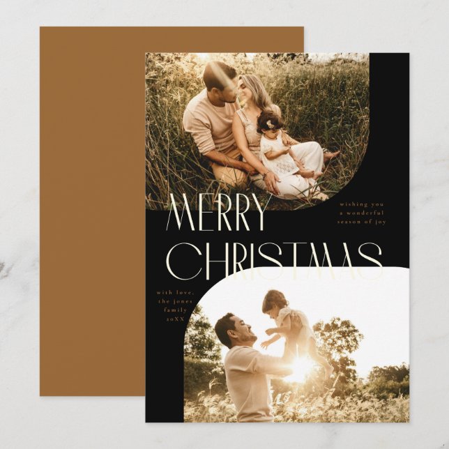 Arc Art Déco 2 photos Joyeux Carte photo de Noël (Devant / Derrière)