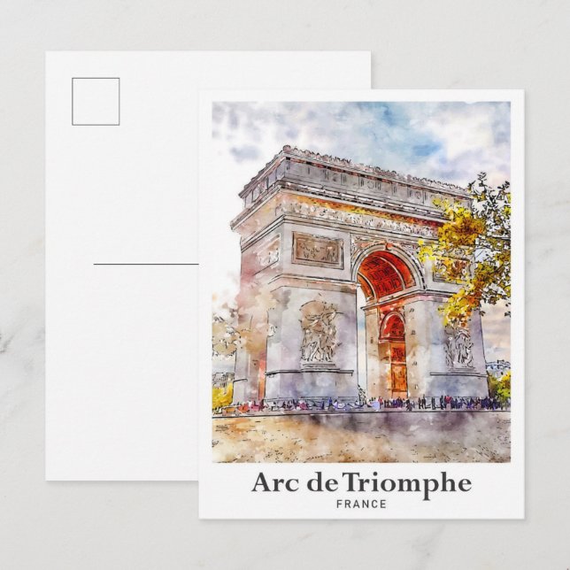 Arc de Triomphe France Art Watercolor Sketch Postcard (Front/Back)