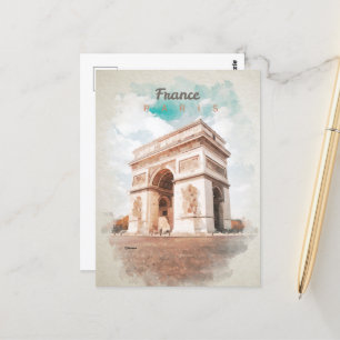 Arc de Triomphe in watercolor postcard
