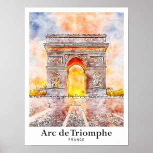 Arc de Triomphe Paris France Travel Watercolor Poster