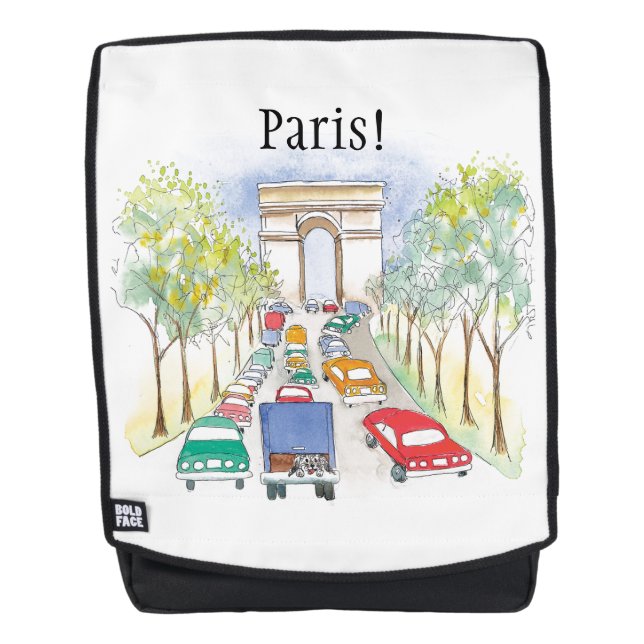 Arc de Triomphe Paris Whimsical Watercolor Sketch Backpack (Front)