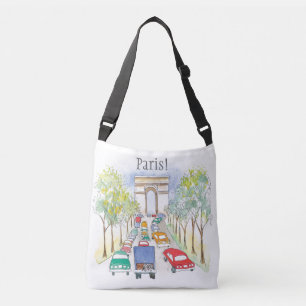 Arc de Triomphe Paris Whimsical Watercolor Sketch Crossbody Bag