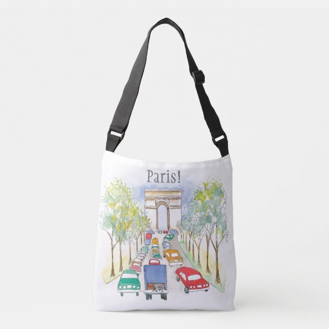 Arc de Triomphe Paris Whimsical Watercolor Sketch Crossbody Bag (Front)