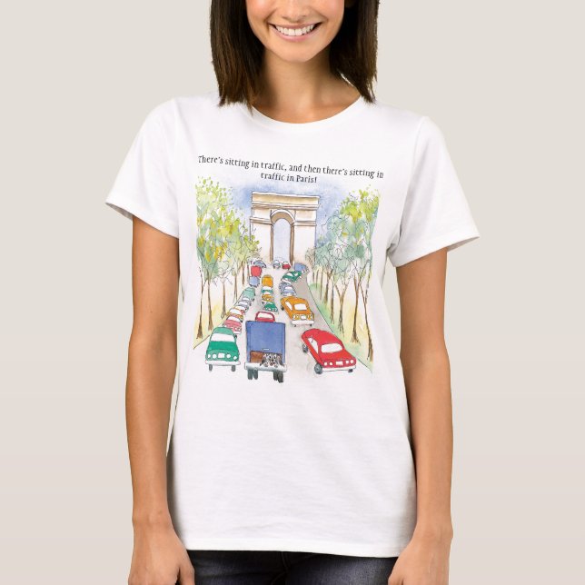 Arc de Triomphe Paris Whimsical Watercolor Sketch T-Shirt (Front)
