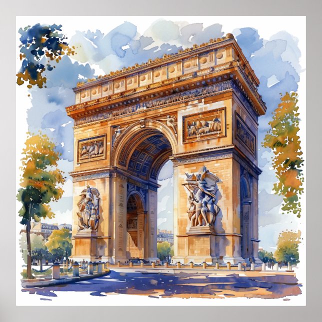 Arc de Triomphe Watercolor Travel Landmarks France Poster (Front)