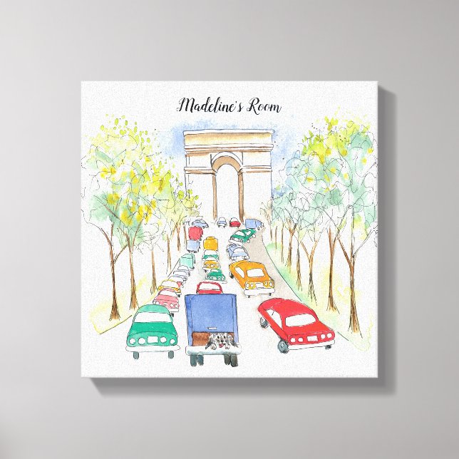 Arc de Triomphe Whimsical Watercolor Painting Canvas Print (Front)