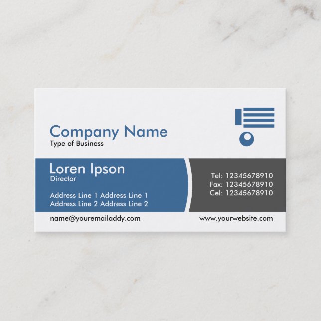 Arc Divided Band Blue and Dark Grey Business Card (Front)