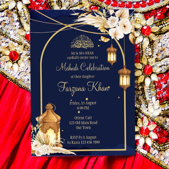Arc doré des lanternes arabes invitations Mehndi (Créateur téléchargé)