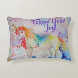 Arc en arc-en-ciel Unicorne aquarelle coussin