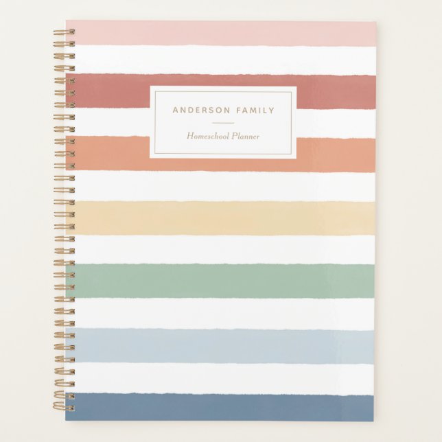 Arc-en-ciel Aquarelle rayures Homeschool Planner (Devant)