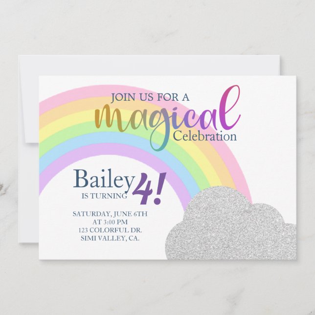 arc-en-ciel, arc-en-ciel, invitation d'anniversair (Devant)