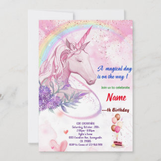 Arc en ciel avec cartes d'anniversaire Unicorn 