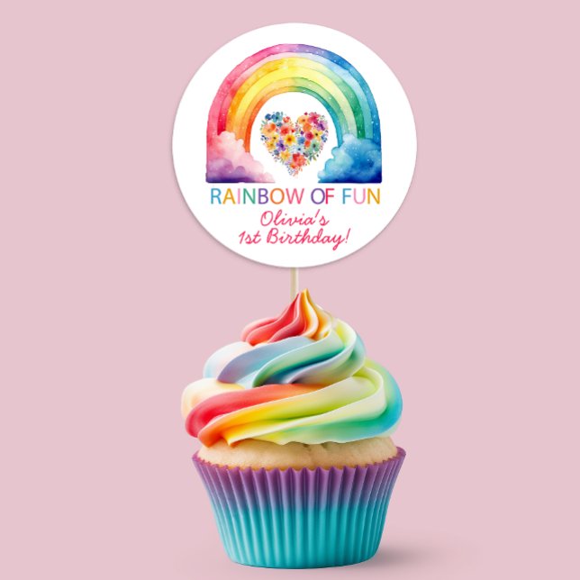 Arc-en-ciel d'aquarelle amusante Sticker favori po (Rainbow Birthday Sticker Favor)