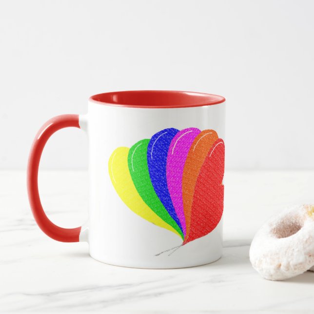 Arc-en-ciel de ballons de coeur Combo Mug (Avec donut)