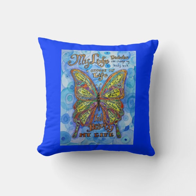 Arc-en-ciel Diabète papillon soutien Poème Coussin (Recto)