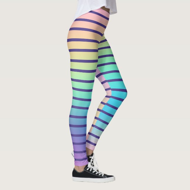 Arc-en-ciel doux Pastel Gradient Stripes Leggings (Droite)