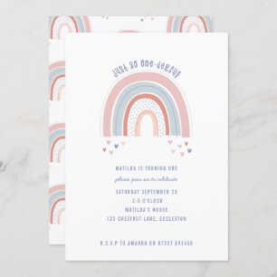 Arc en ciel et coeur 1er anniversaire invitation