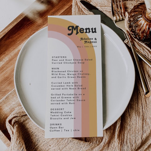 Arc-en-ciel moderne rétro 70's | Menu Dîner Mariag (Créateur téléchargé)