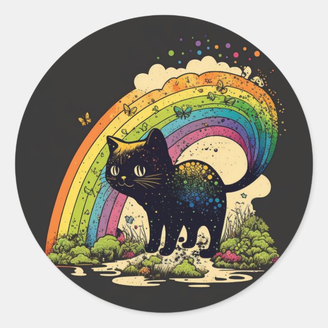 Arc-en-ciel noir chat sticker lgbtq (Devant)