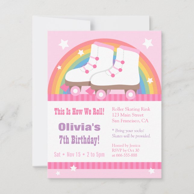 Arc-en-ciel Patinage Anniversaire Invitations (Devant)