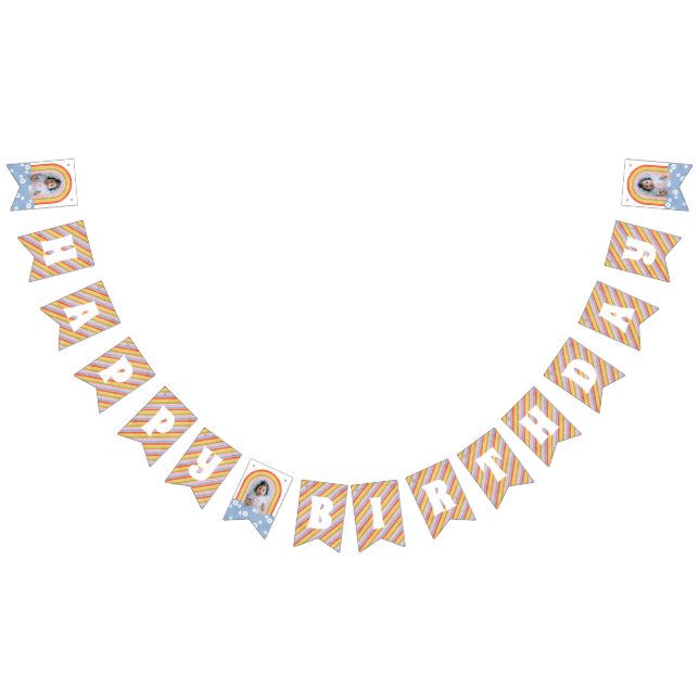 Arc-en-ciel rétro et marguerites bannière d'annive (Tout)