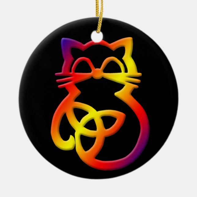 Arc-en-ciel Trinity Knot Celtic Cat Ornement (Devant)