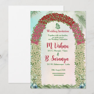 Arc floral élégant et invitation de mariage indien