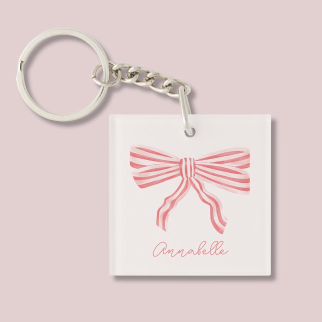 Arc rose et prénom (Blush pink bow keychain with custom name.)