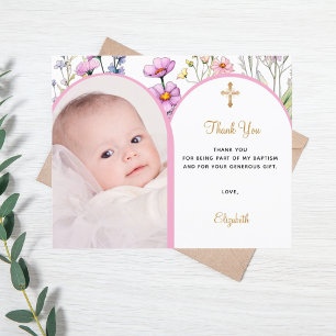 Arc rose floral fille Baptême Carte de remerciemen