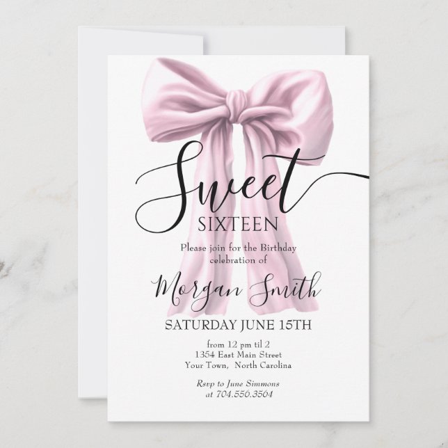 Arc rose Invitation Anniversaire, Sweet sixteen (Devant)