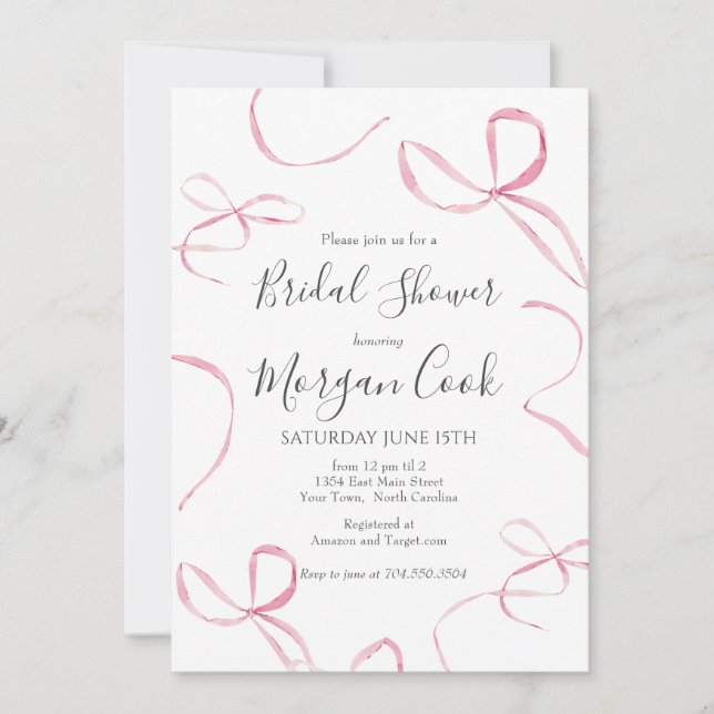 Arc rose Invitation de la douche nuptiale, le noeu (Devant)